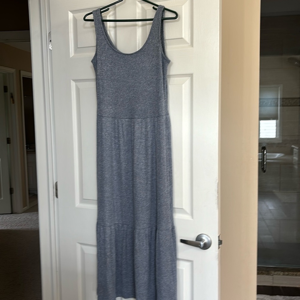 Dark blue and white soft 3 tier maxi dress
